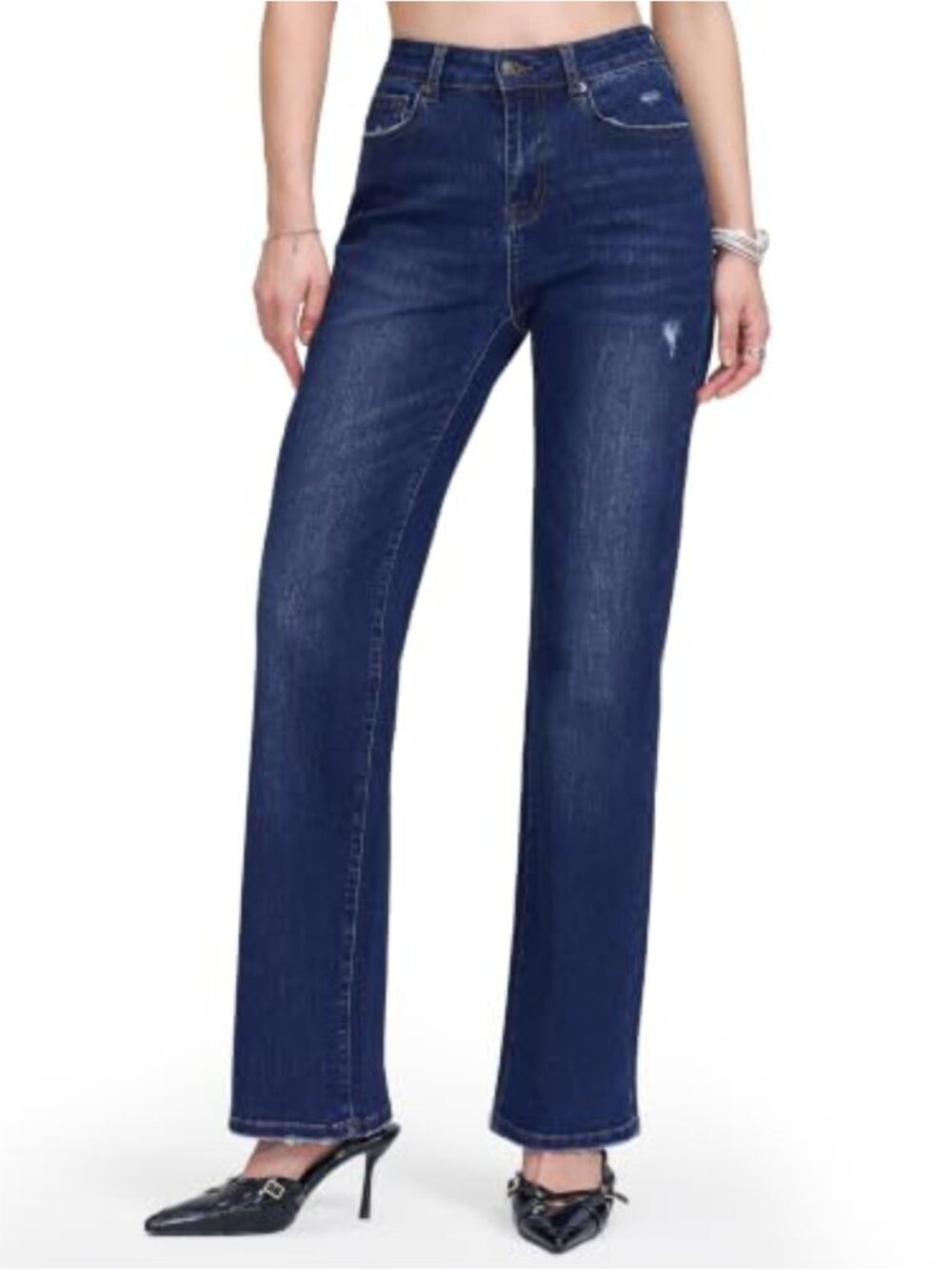 High Waisted Straight Leg Stretchy Jeans Wide Leg Boyfriend Mom Denim Pants